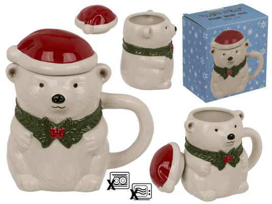 Mug, polar bear, with lid, 12 x 8 cm, 380 ml,