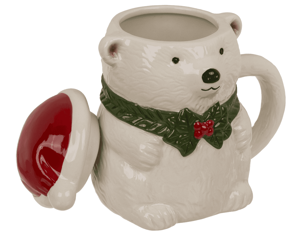 Mug, polar bear, with lid, 12 x 8 cm, 380 ml,