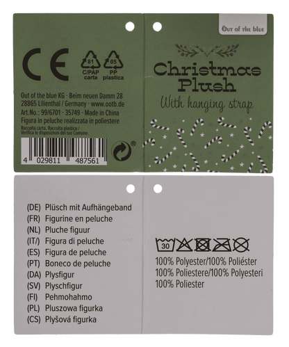 Xmas Plush with hanging string, 8 cm,