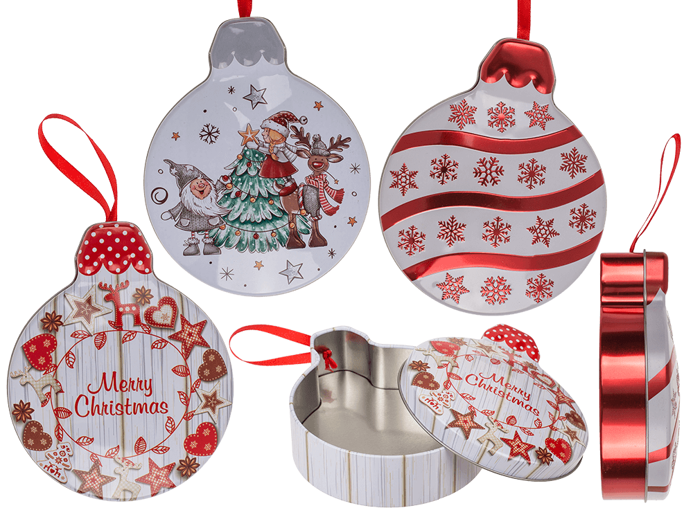 Metal gift box, Christmas bauble,