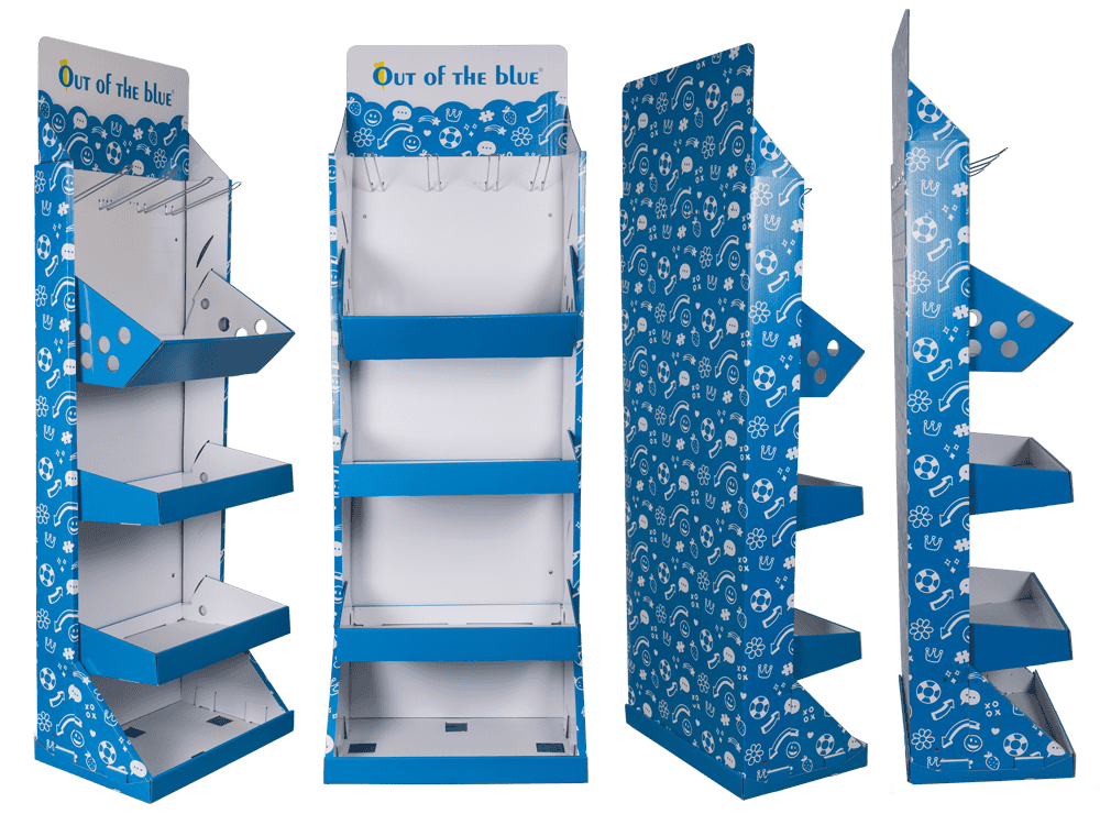 990000_000_44d35271-827c-4387-89be-5fe478f71f10.png Vloerdisplayset met 2 trays, 1 chutes, 1 topper, 6 haakjes, en instructies met QR-code. Afmetingen 1800x600x400mm.