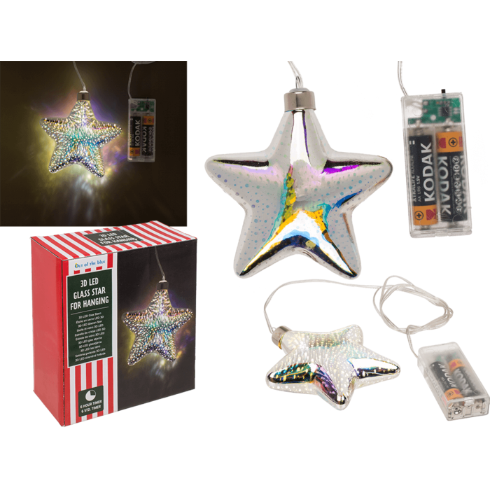 3D Glass Star with LED, ca. 10 cm,