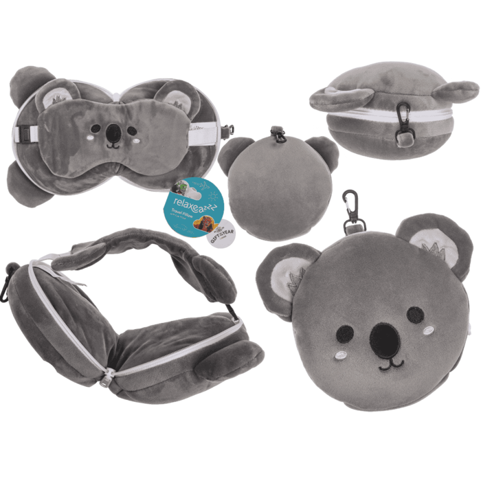 Almohada de viaje de felpa con antifaz, Koala,