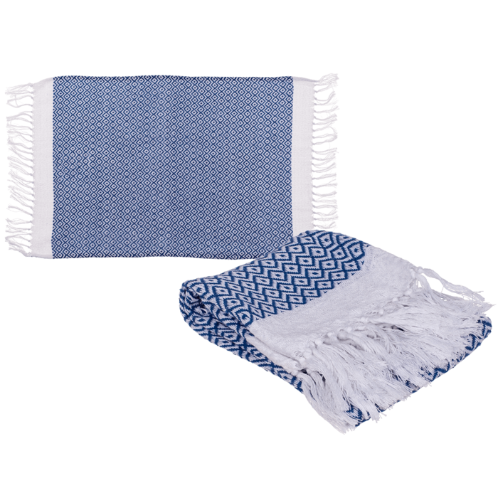 Asciugamano Fouta Hamam Premium blu/bianco,