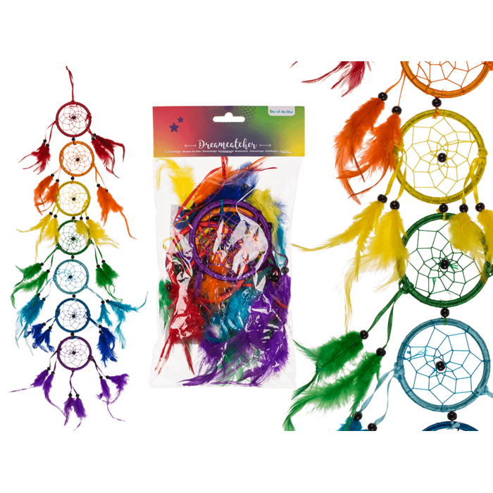 Atrapasueños colorido con plumas, Arco Iris,