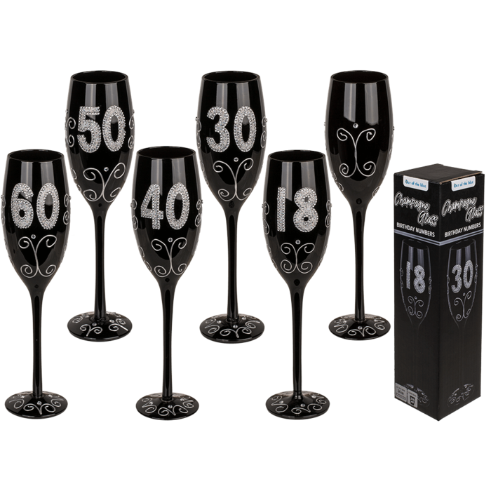 Black champagne glass with silver glitter,