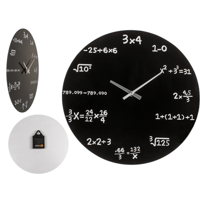 Black glass-Wall Clock, Mathematic,