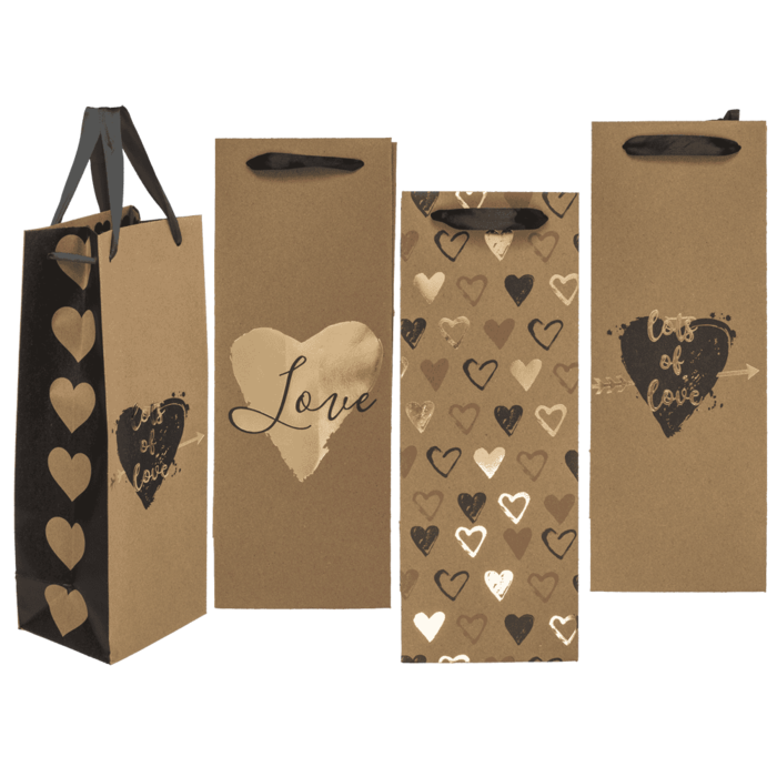 Bolsa de regalo para vino de papel kraft,Corazones