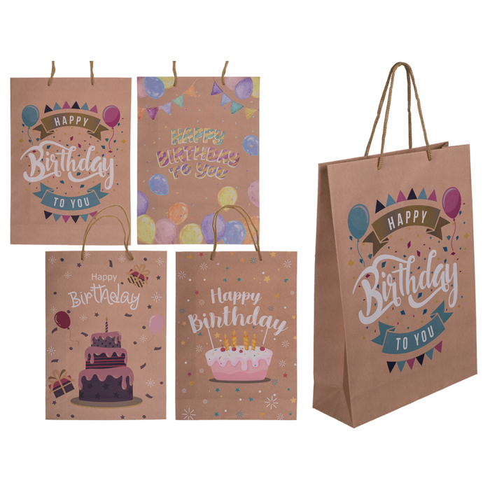 Brown coloured paper bag, Happy Birthday,