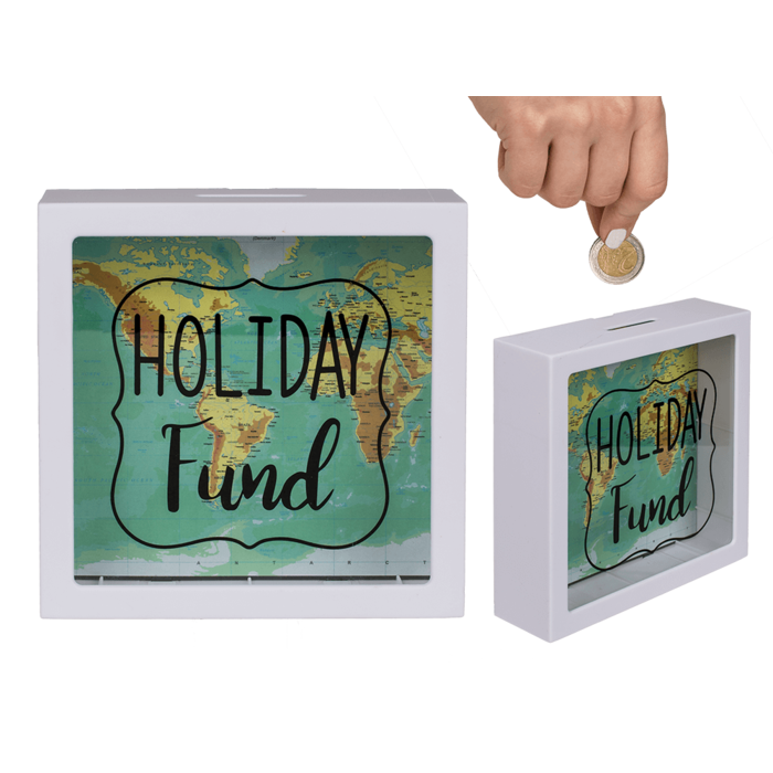Caisse d'épargne en plastique blanc, Holiday Fund,