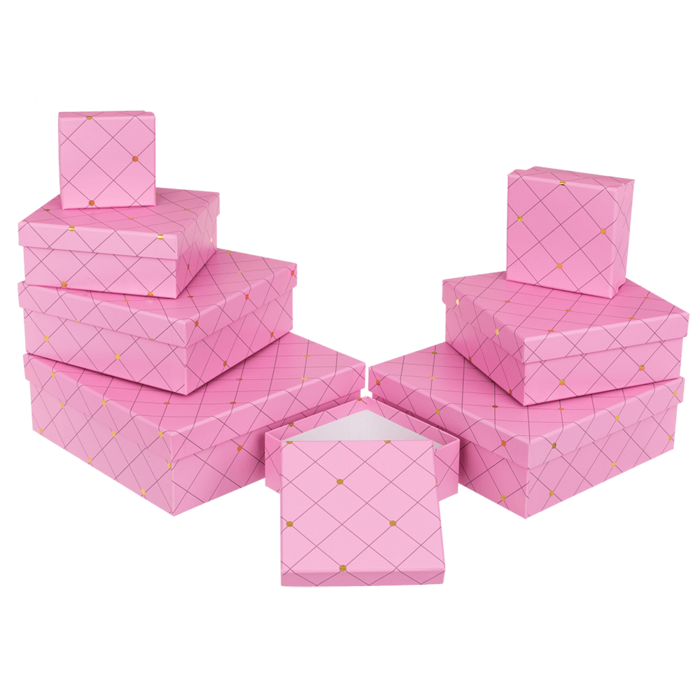Cajas de regalo rosado mate, con puntos dorados,
