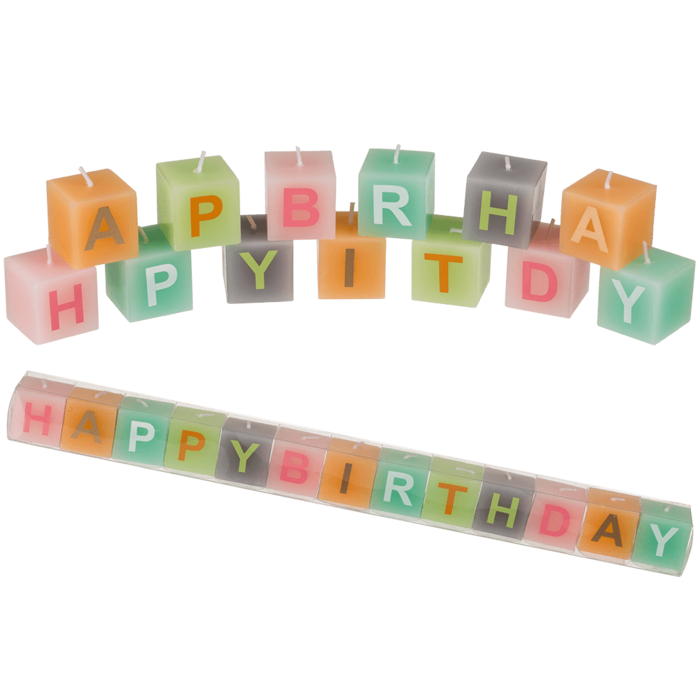 Candele squadrate colorate a pastello con lettere,