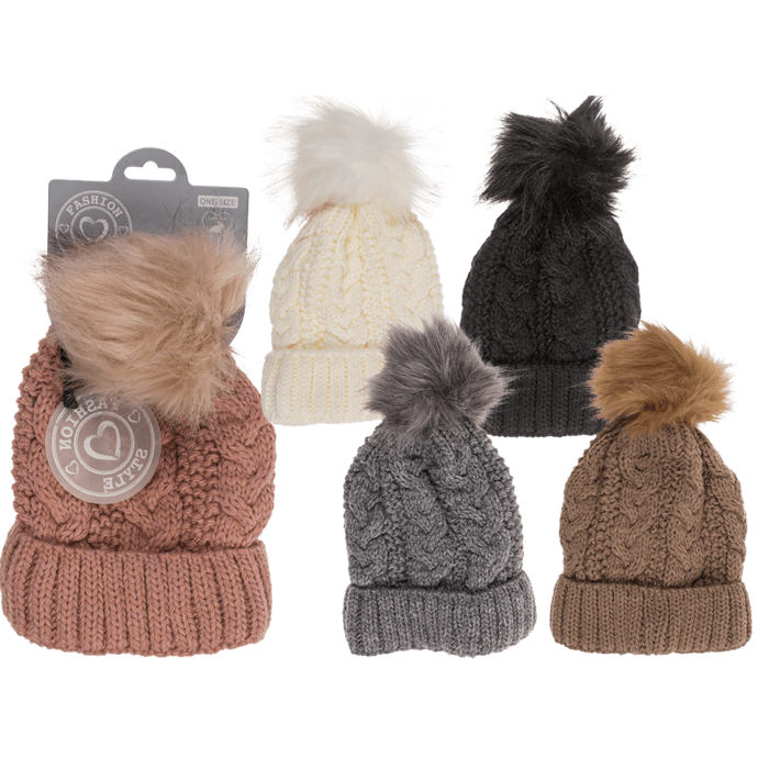Comfort cap with artifical fur pompom,