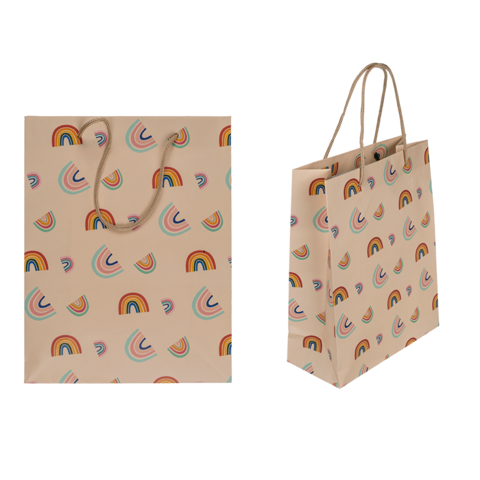 Cream coloured paper gift bag, Rainbows,