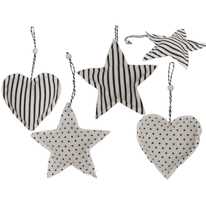 Creme coloured Fabric star & heart for hanging,