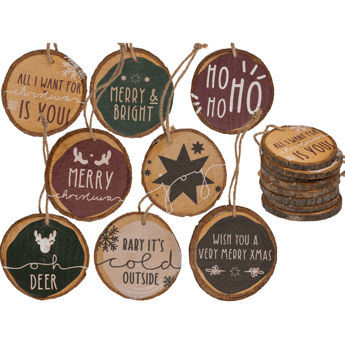 Discos de madera decorativos, Navidad tradicional,