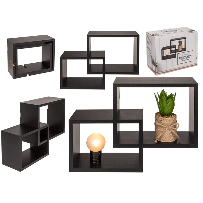 Etagère murale en bois noir, set de 2 pcs,