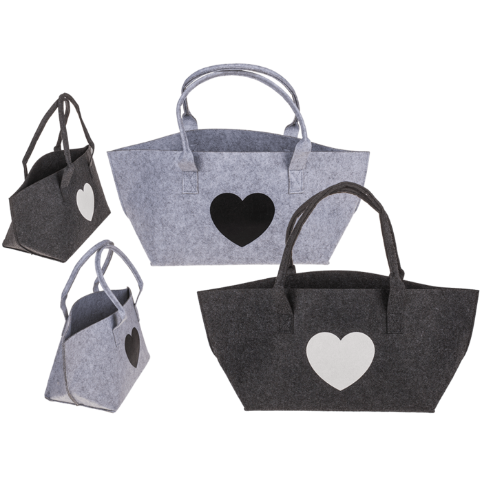 Felt shopping bag, heart, 50 x 20 x 23 cm,