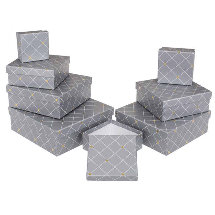 Grey mattfinished gift box, with gold dots,