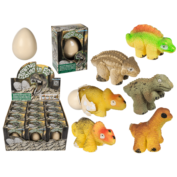 Growing mini dinosaur in egg,