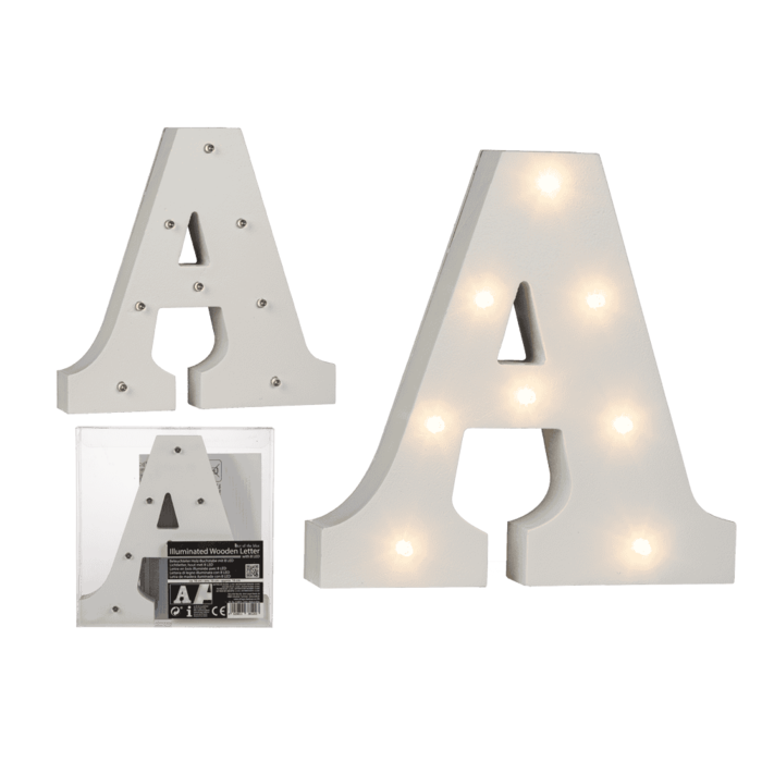 Illuminated wooden letter A, with 8 LED,