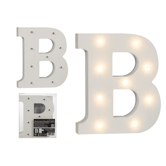 Illuminated wooden letter B, with 9 LED,