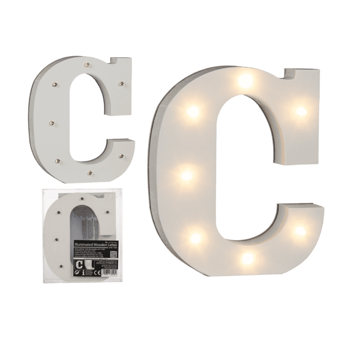 Illuminated wooden letter C, with 7 LED,