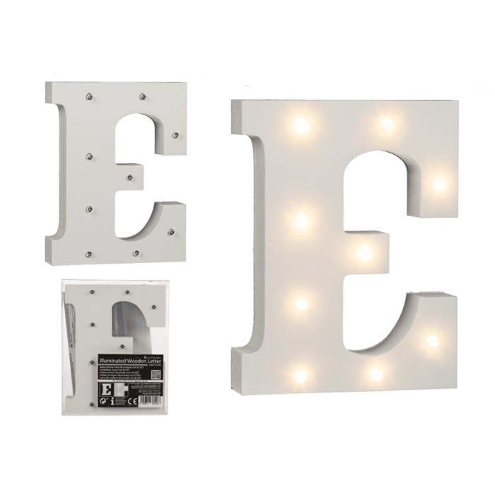 Illuminated wooden letter E, with 8 LED,