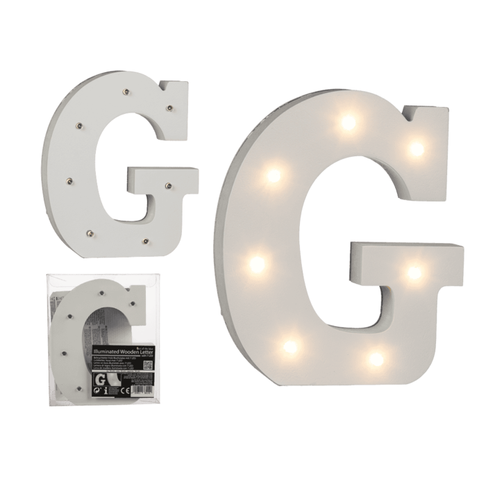 Illuminated wooden letter G, with 7 LED,