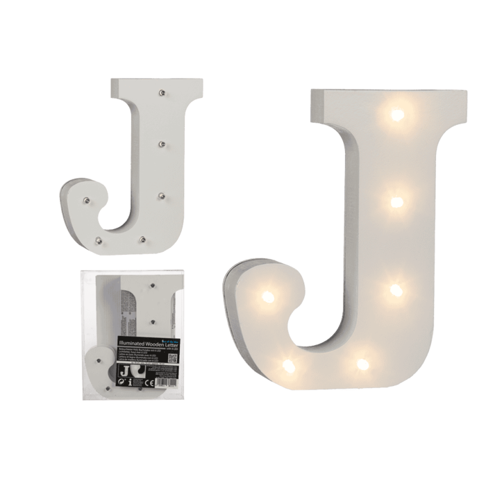 Illuminated wooden letter J, with 6 LED,