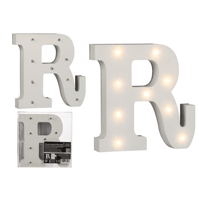 Illuminated wooden letter R, with 9 LED,