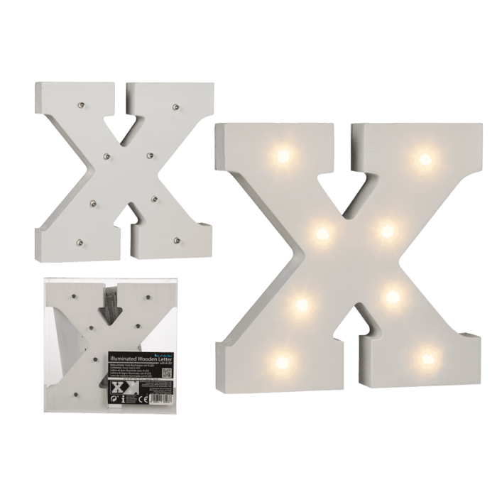 Illuminated wooden letter X, with 8 LED,
