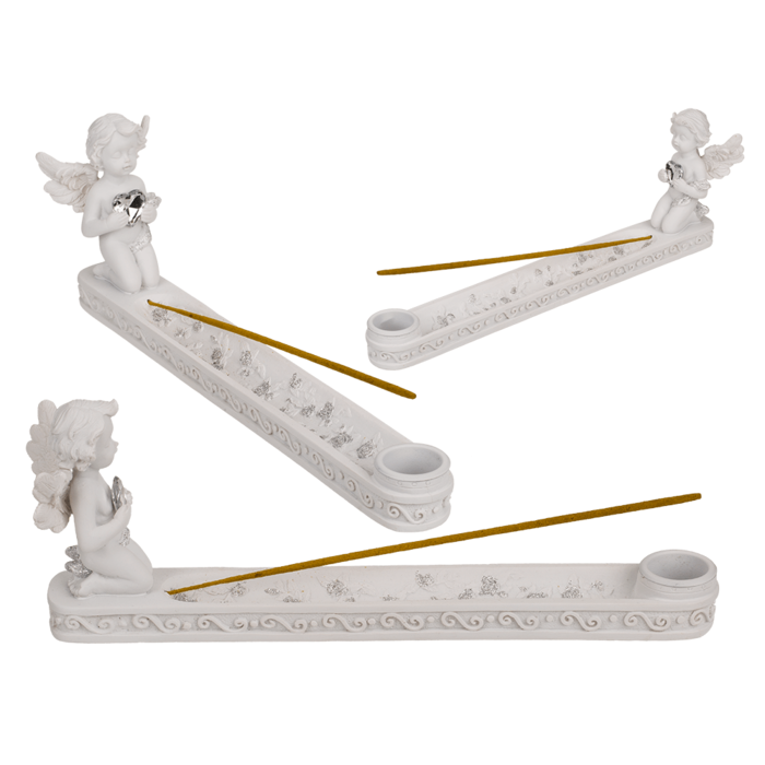 Incense stick holder, Angel with crystal heart,