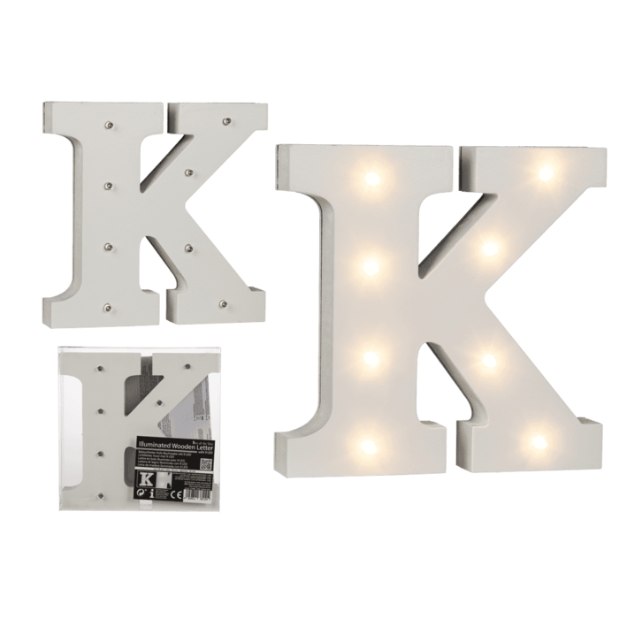 Lettre en bois illuminée K, avec 8 LED,