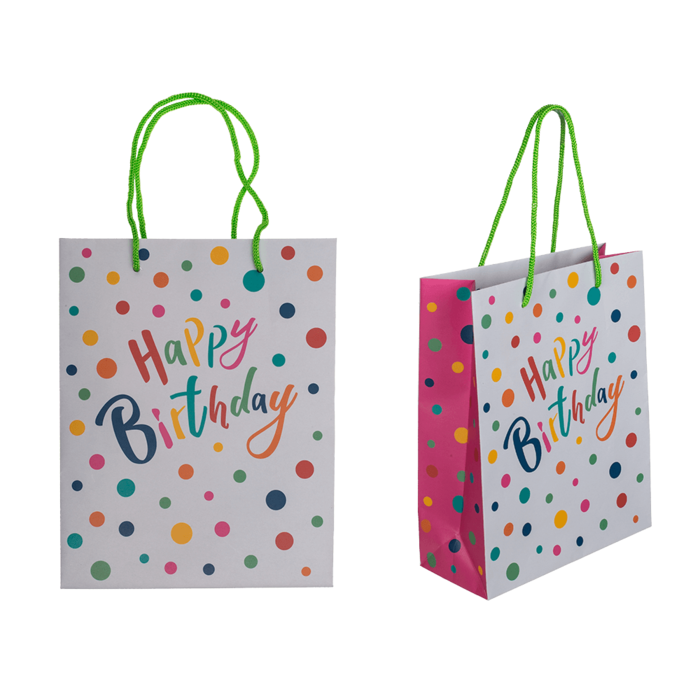 Light grey colored paper bag, Happy Birthday,