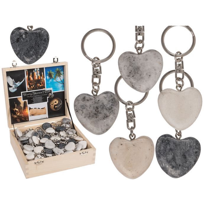 Metal Keychain, Worry Heart Natural Stones,