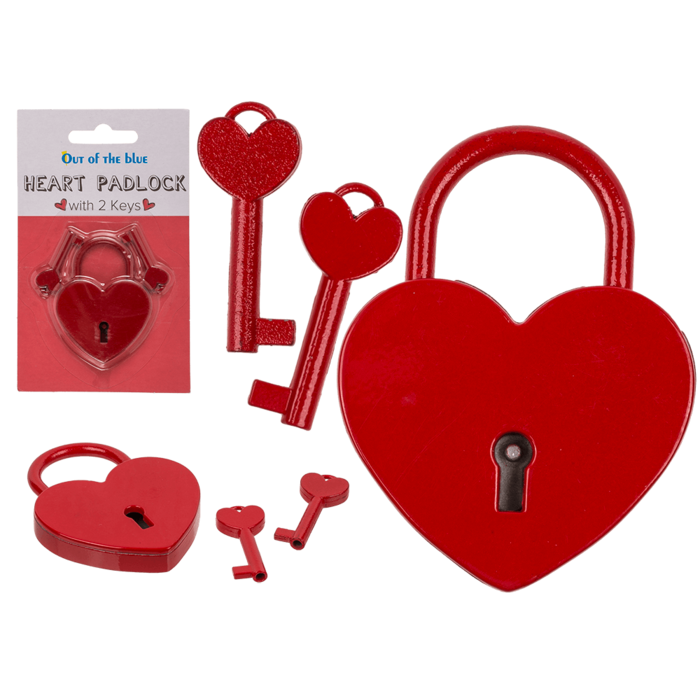 Metal padlock with 2 keys, Heart,