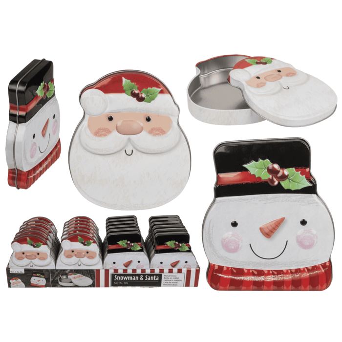 Metal tin, snowman & santa assorted,