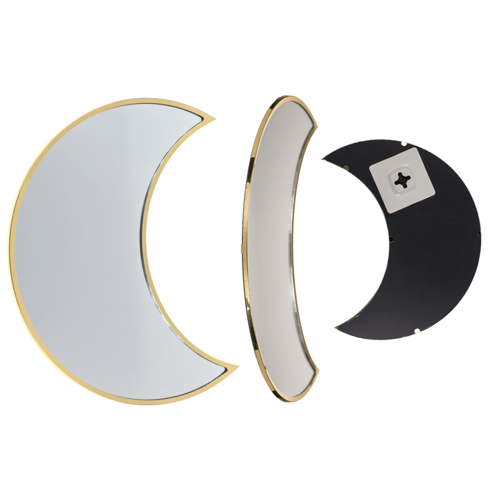 Moon shaped mirror, with golden metal frame,