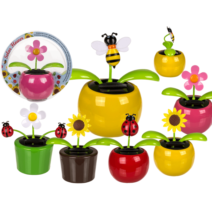 Movable flowers & insects in plastic pot with,
