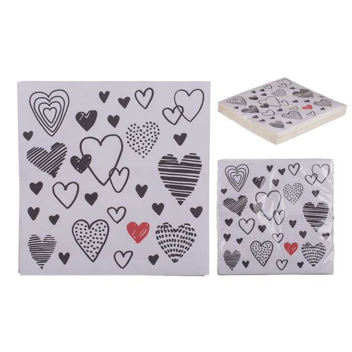 Paper napkins, Hearts, ca. 33 x 33 cm,
