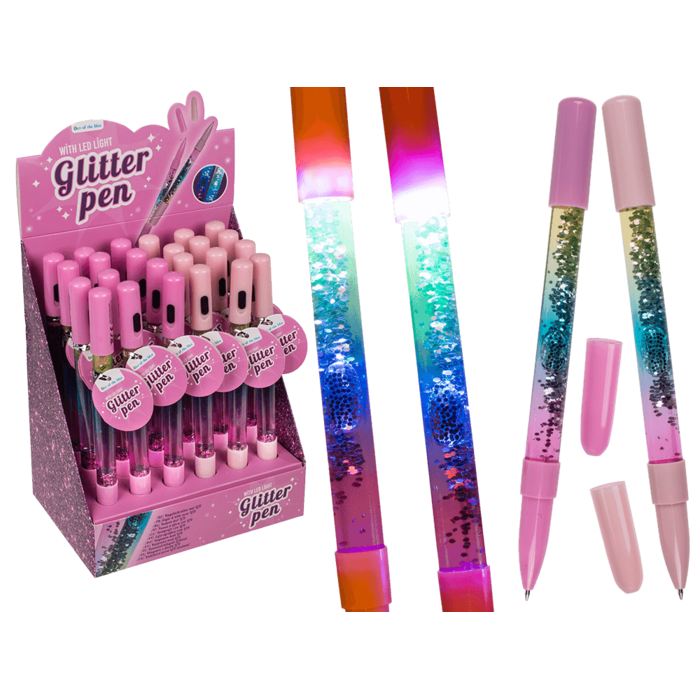 Pen with glitter & light (incl. batteries),