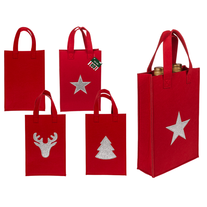 Red gift bag, X-mas Greetings, felt material,