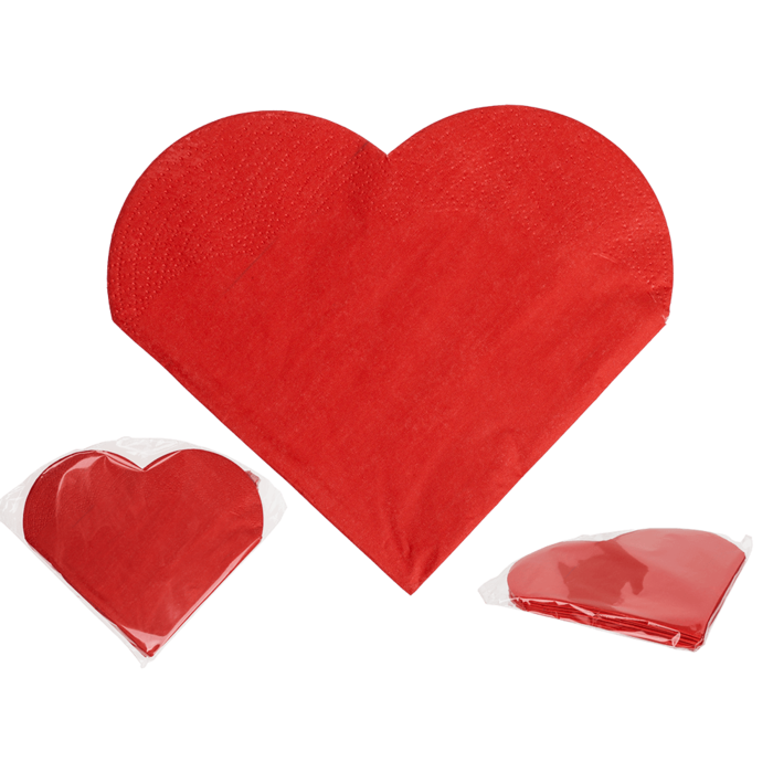 Red coloured paper napkins in heart design,