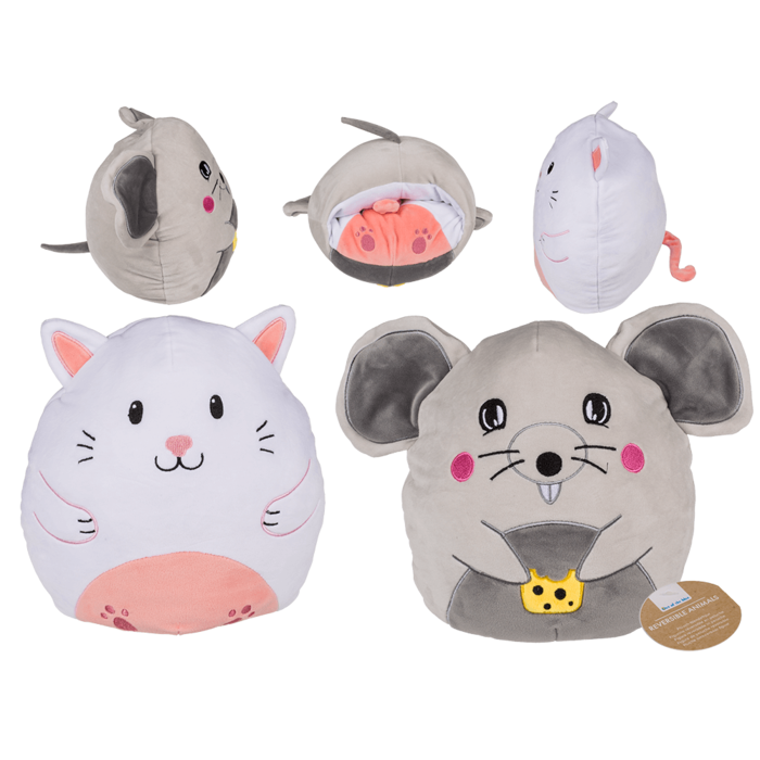 Reversible Plush Animal, Cat/Mouse, approx. 24 cm,