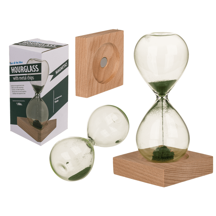 Sandglass, with green colored magnetic sand,