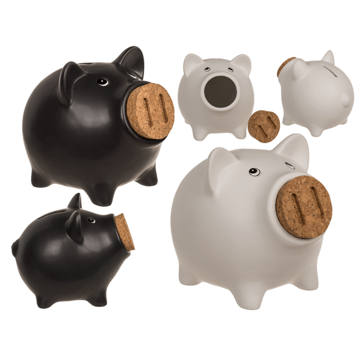 Saving bank, pig with corc closing nose,
