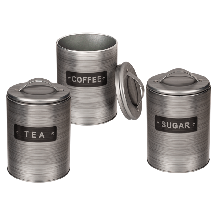 Silberfarbene, runde Metall-Dose, Coffee, Tea &