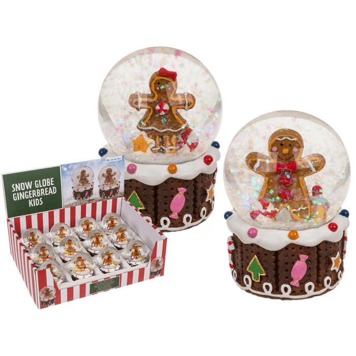 Snow globe, gingerbread children, on socket,