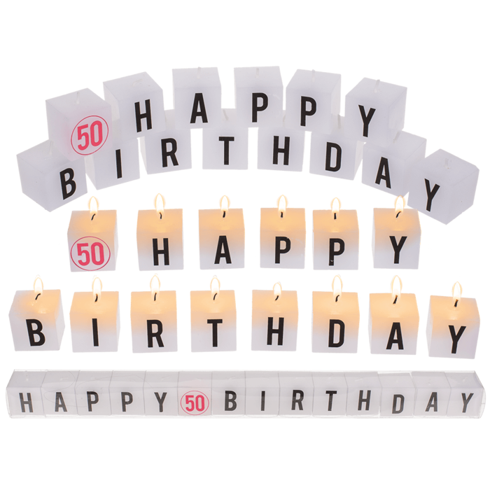 Square candles with letter, Happy 50 Birthday,